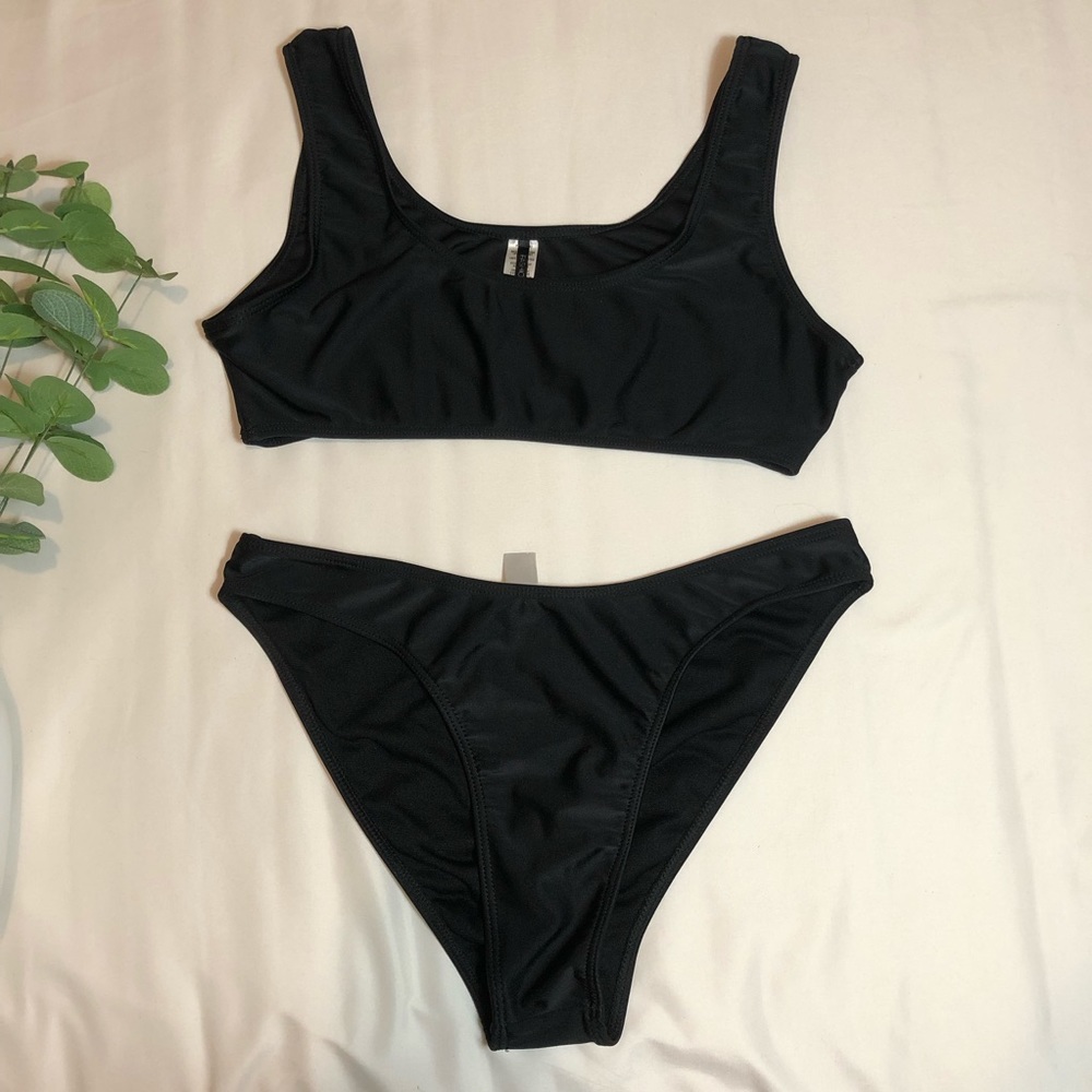 Fashion nova black bikini swim set scoop neck high waisted (medium)